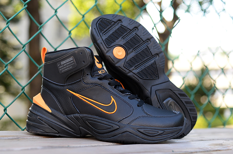 Men Nike M2K Tekno Mid Black Orange Shoes - Click Image to Close